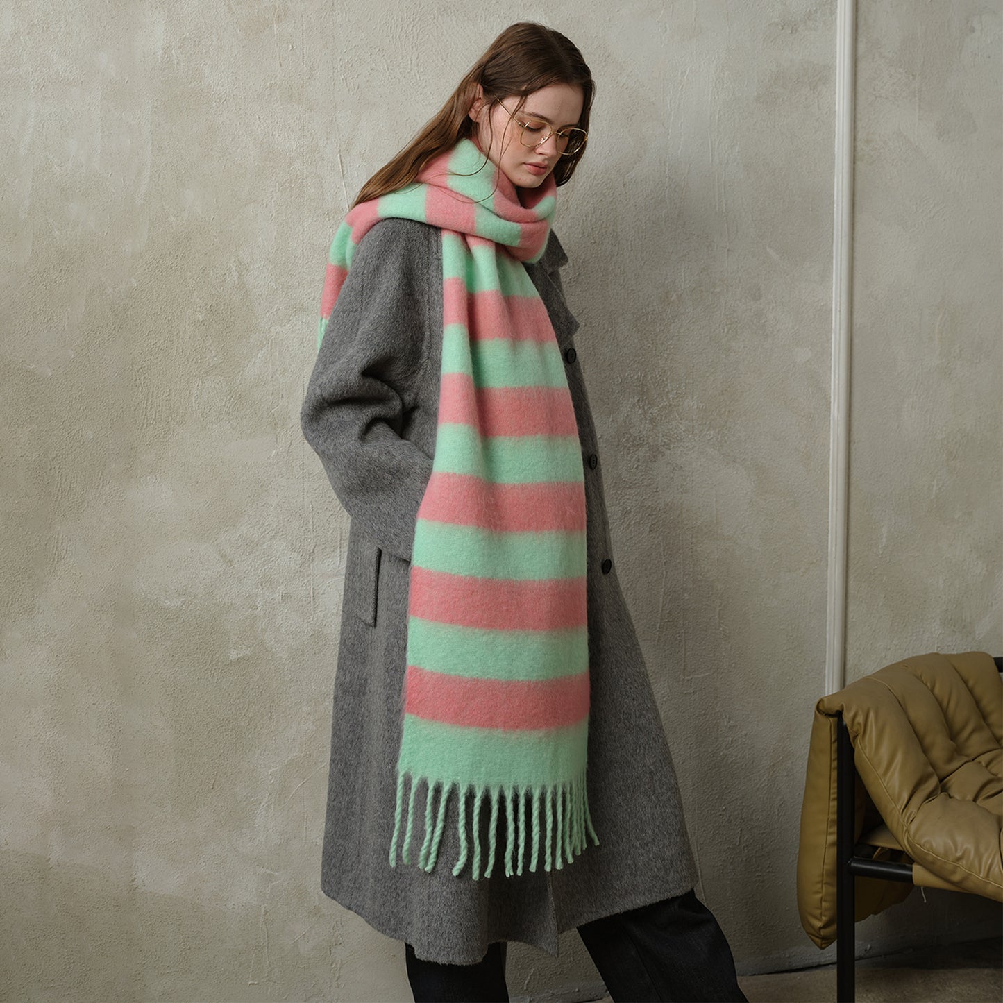 1 Stück Retro-Streifen-Rayon-Winterschals für Damen