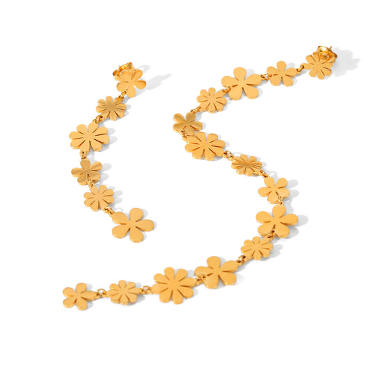 1 Paar einfache Blumenquaste Edelstahl Gold Farbe Damen Tropfen Ohrringe