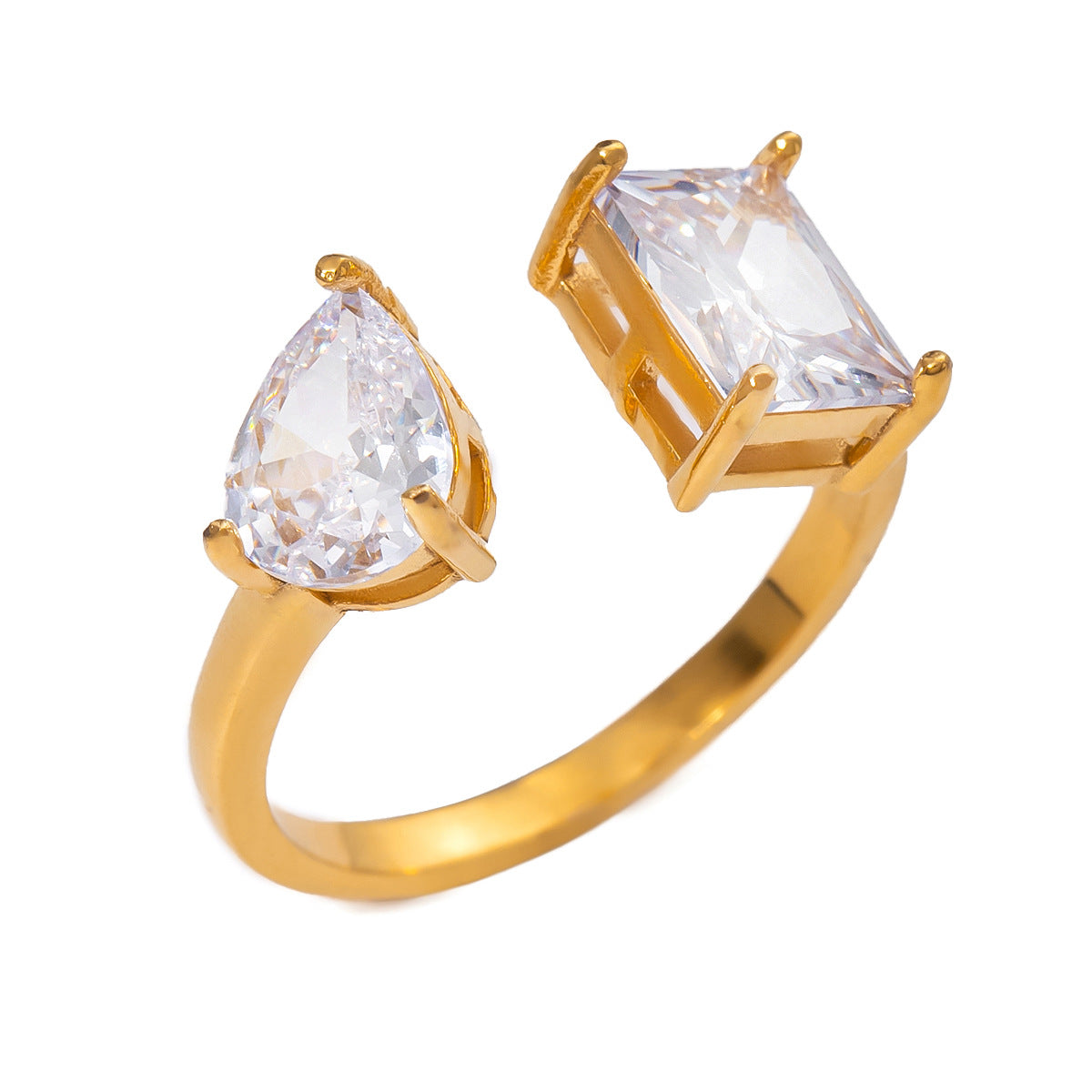 1 Stück Zarte verstellbare Ringe aus Edelstahl mit vergoldetem Zirkonia für Damen