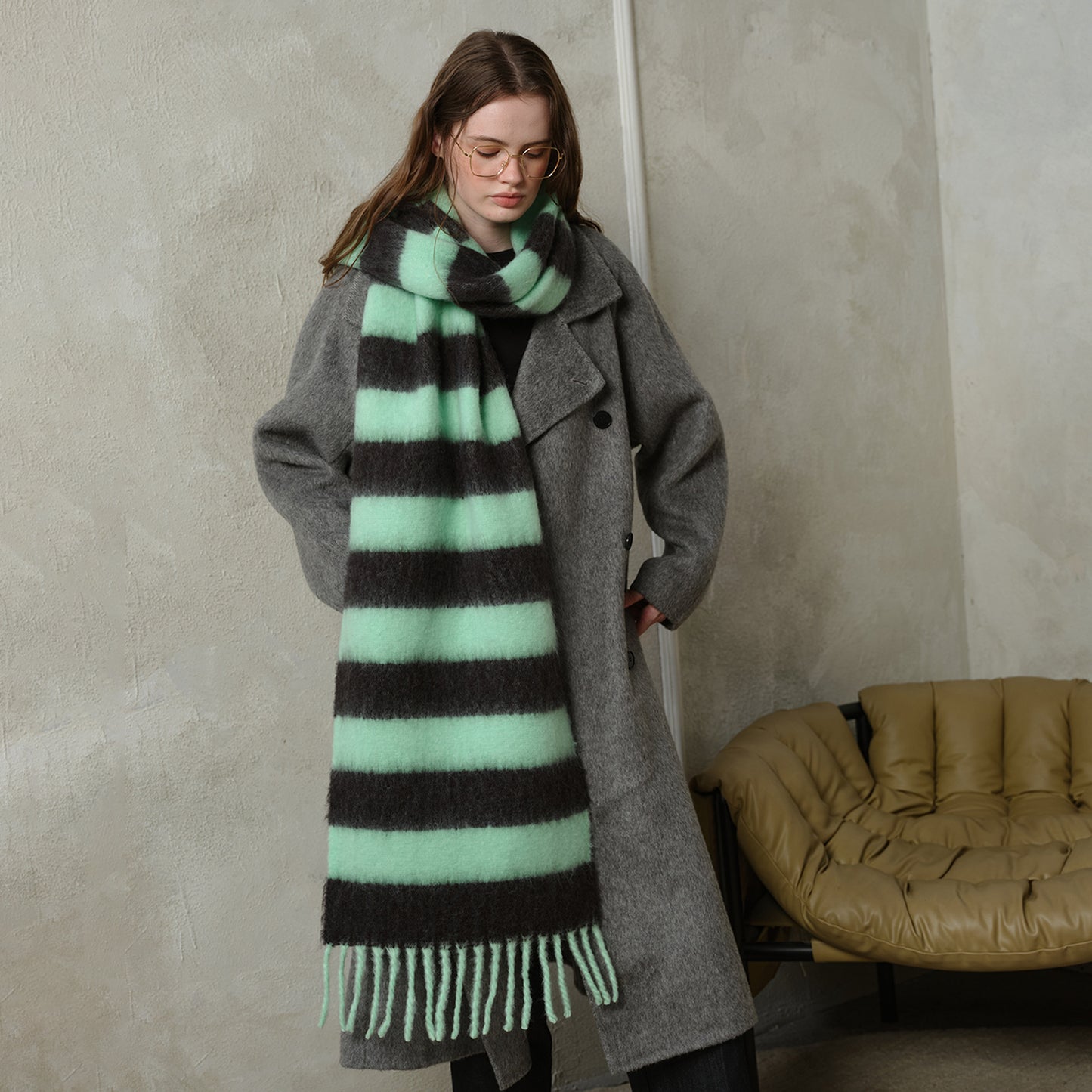 1 Stück Retro-Streifen-Rayon-Winterschals für Damen