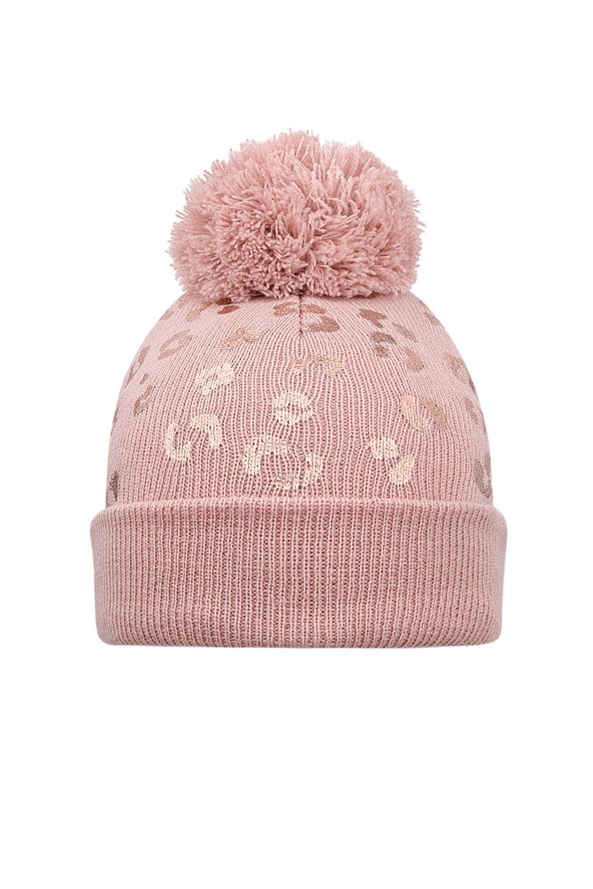 Bommelmütze mit Tigermuster – Beige