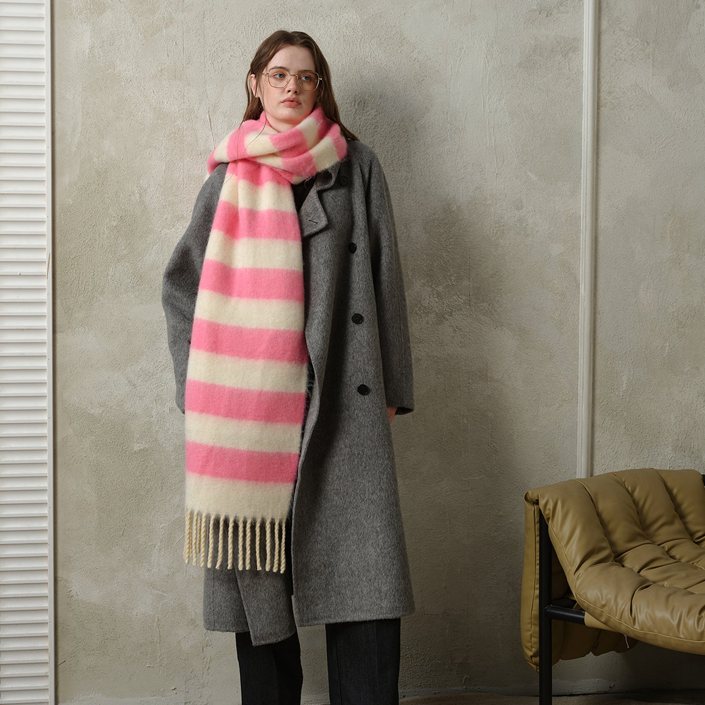 1 Stück Retro-Streifen-Rayon-Winterschals für Damen
