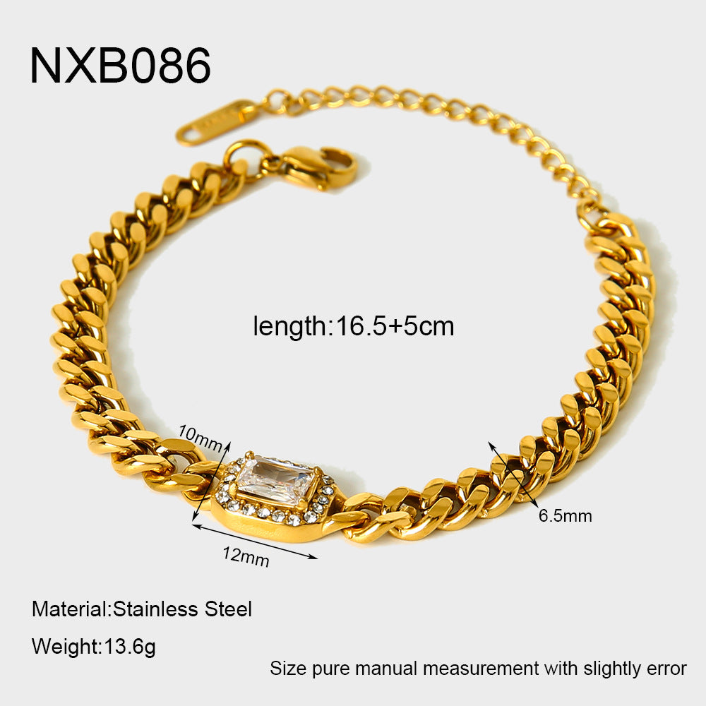 1 Stück luxuriöse klassische Kette, rechteckig, Edelstahl, Zirkonia, Damen-Kettenarmbänder