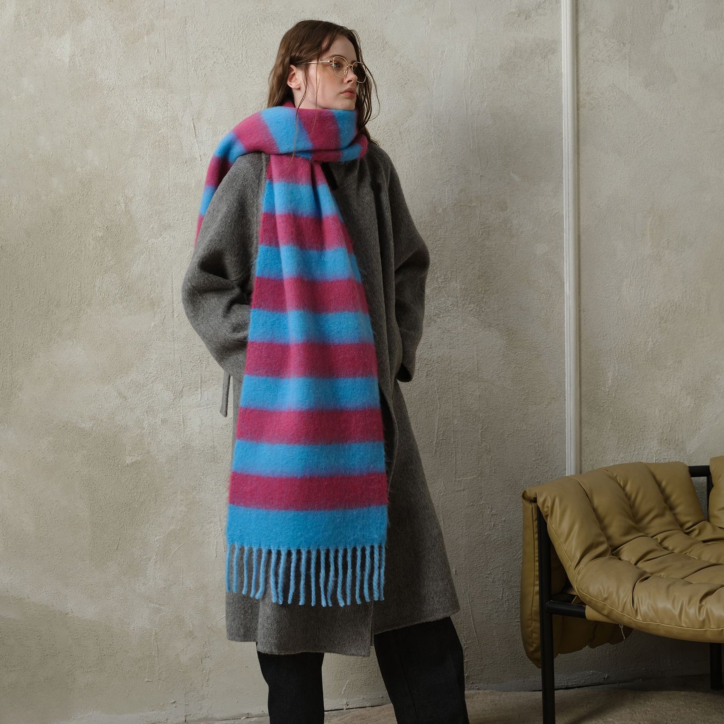 1 Stück Retro-Streifen-Rayon-Winterschals für Damen