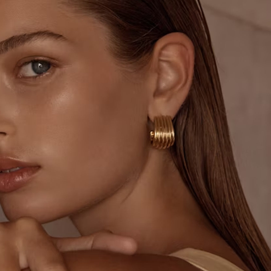 1 paar simple series style streifen edelstahl 18 karat vergoldet damen ohrstecker