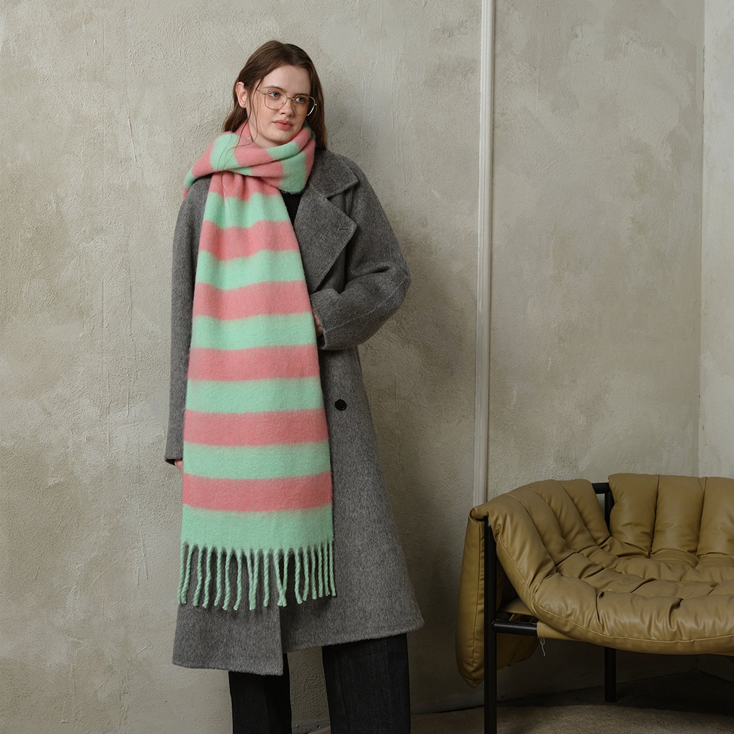 1 Stück Retro-Streifen-Rayon-Winterschals für Damen