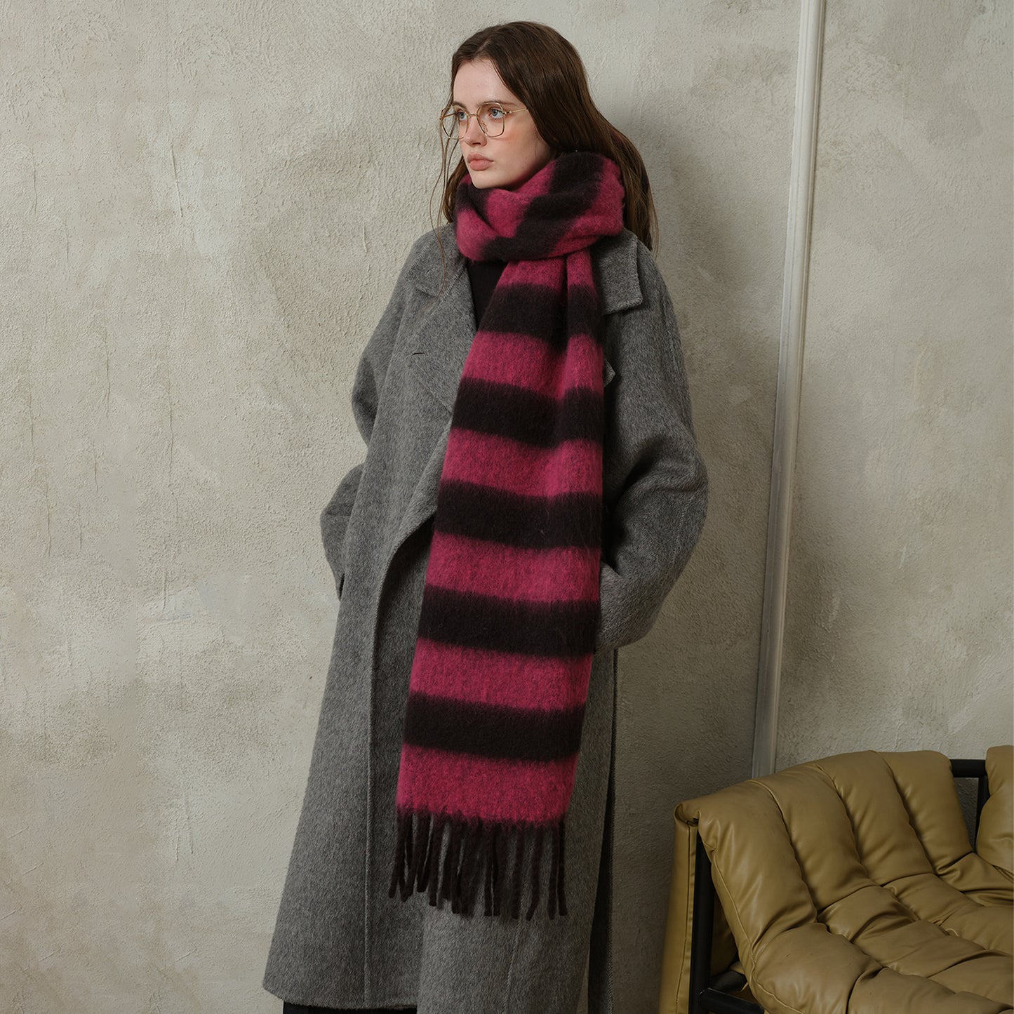 1 Stück Retro-Streifen-Rayon-Winterschals für Damen