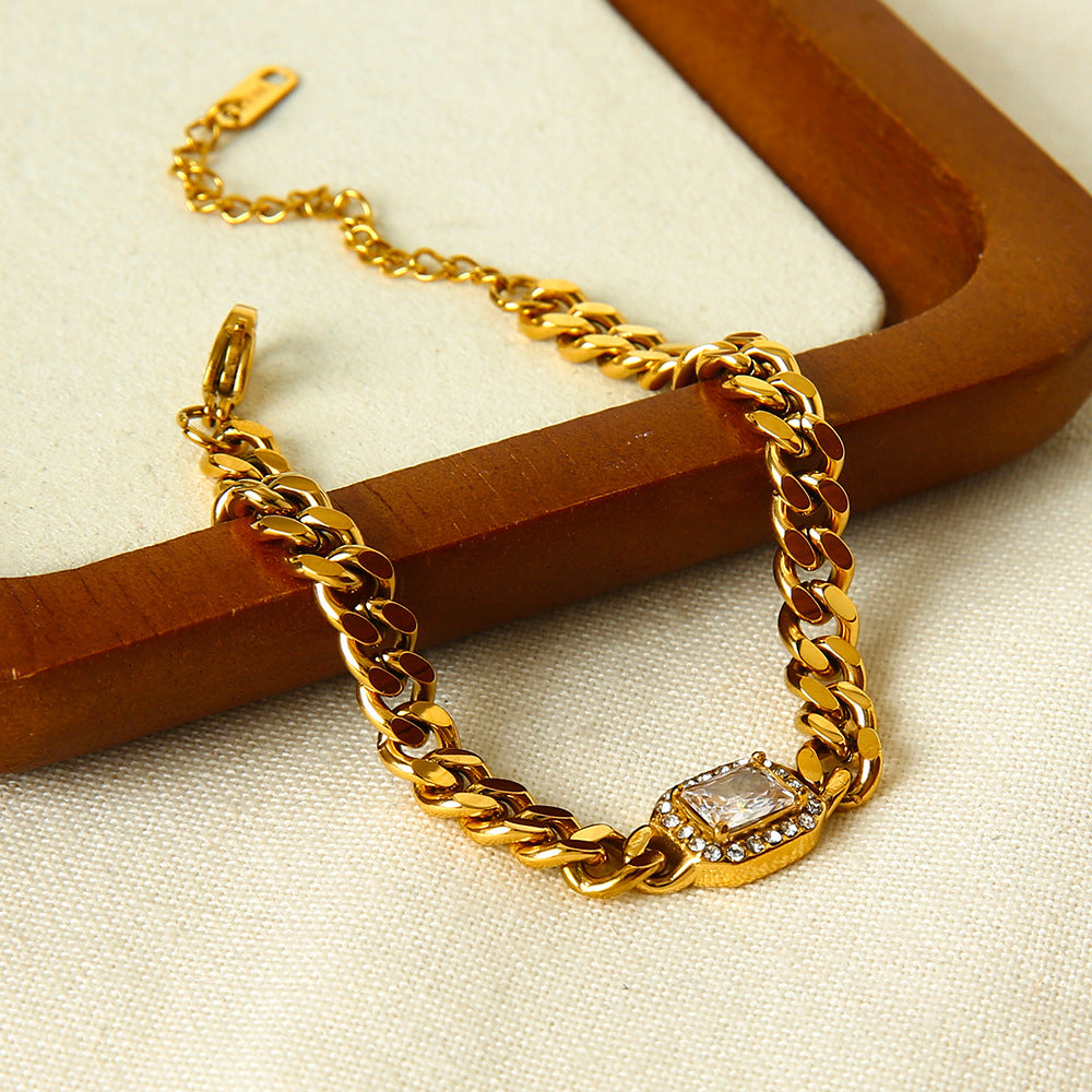 1 Stück luxuriöse klassische Kette, rechteckig, Edelstahl, Zirkonia, Damen-Kettenarmbänder