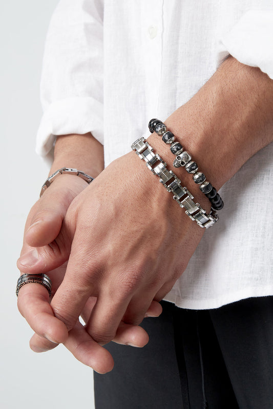 Gliederarmband für Herren aus Stahl – Silber – 1 cm