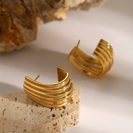 1 paar simple series style streifen edelstahl 18 karat vergoldet damen ohrstecker
