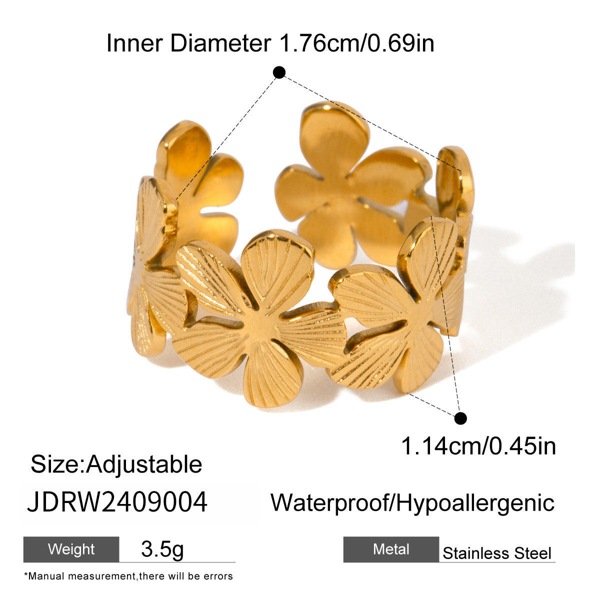 1 Stück Sweet Flower Edelstahl Goldfarbener Statement Ring