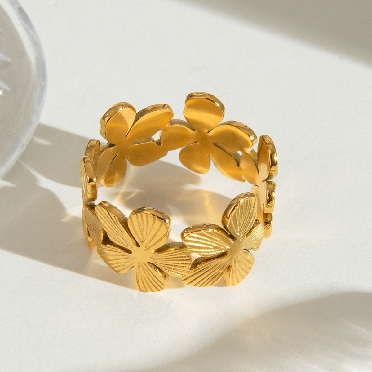 1 Stück Sweet Flower Edelstahl Goldfarbener Statement Ring