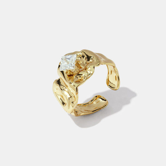 Retro Thread Edelstahl Gold Farbe Zirkon Edelstein Ring