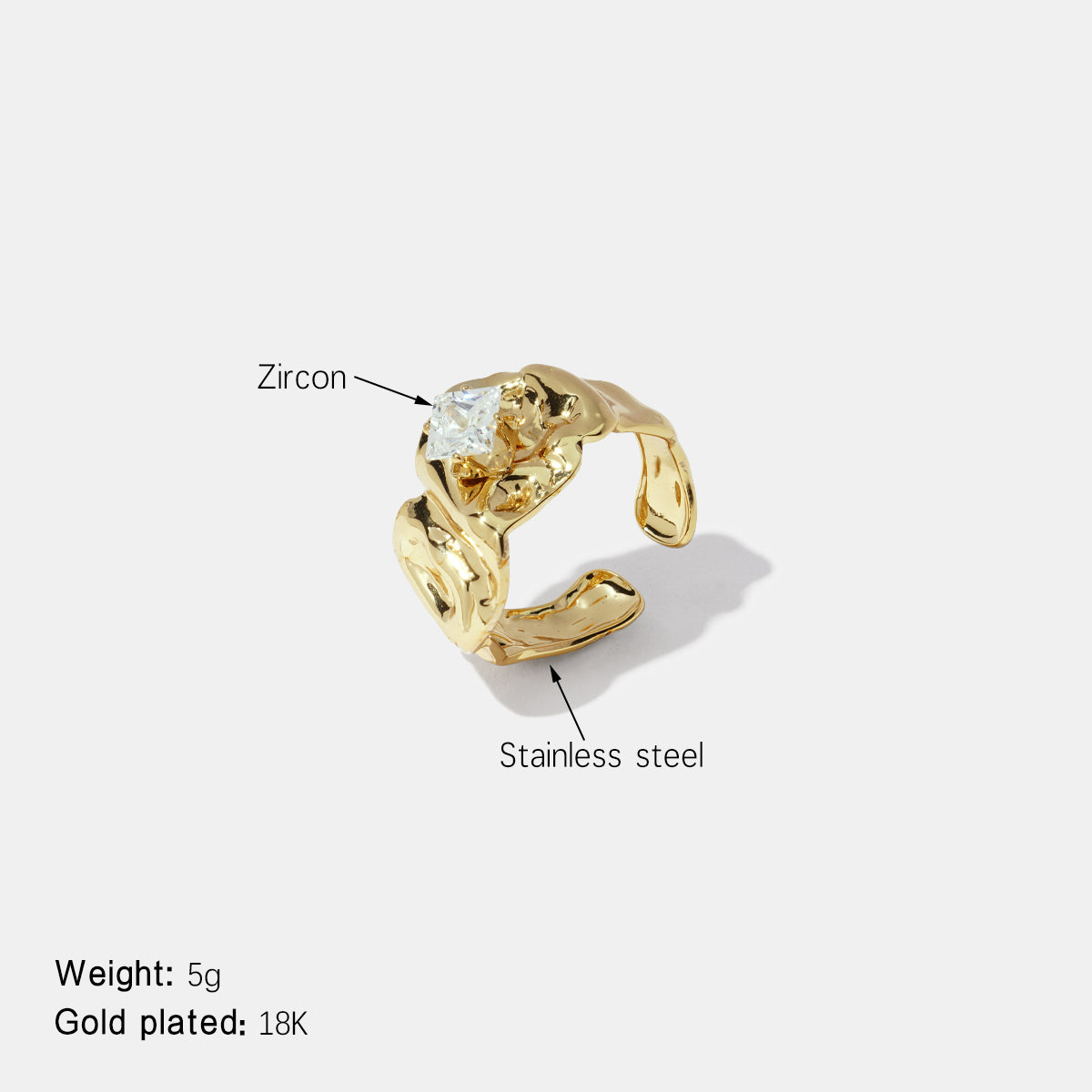 Retro Thread Edelstahl Gold Farbe Zirkon Edelstein Ring