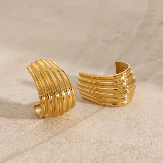 1 paar simple series style streifen edelstahl 18 karat vergoldet damen ohrstecker