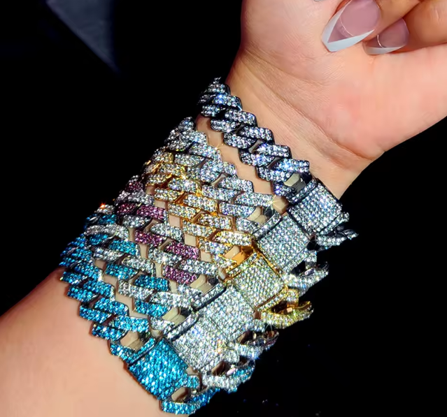 14MM Iced Prong Link Kubanische Kettenarmbänder für Männer