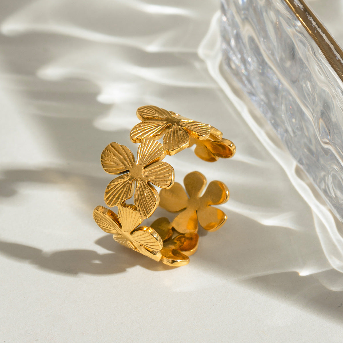 1 Stück Sweet Flower Edelstahl Goldfarbener Statement Ring