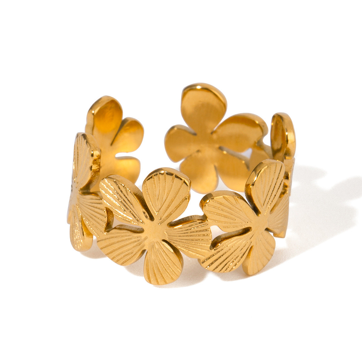 1 Stück Sweet Flower Edelstahl Goldfarbener Statement Ring