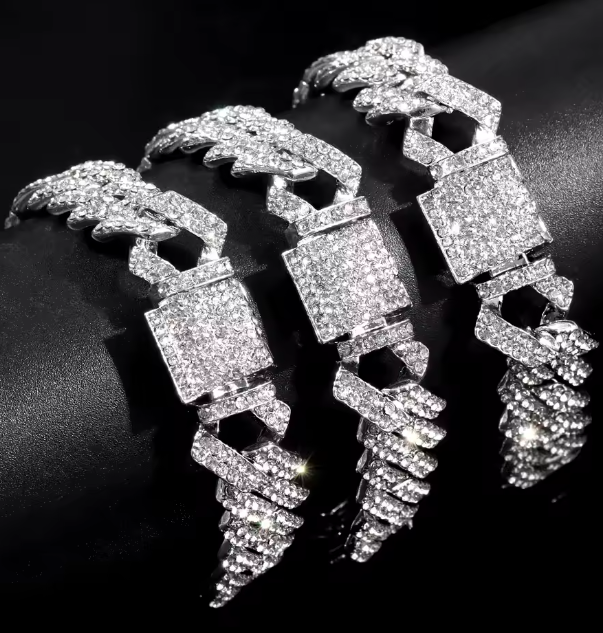 14MM Iced Prong Link Kubanische Kettenarmbänder für Männer